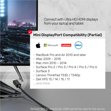 UNITEK MINIDISPLAY TO HDMI 4K&30Hz 2 MT (V1152A)